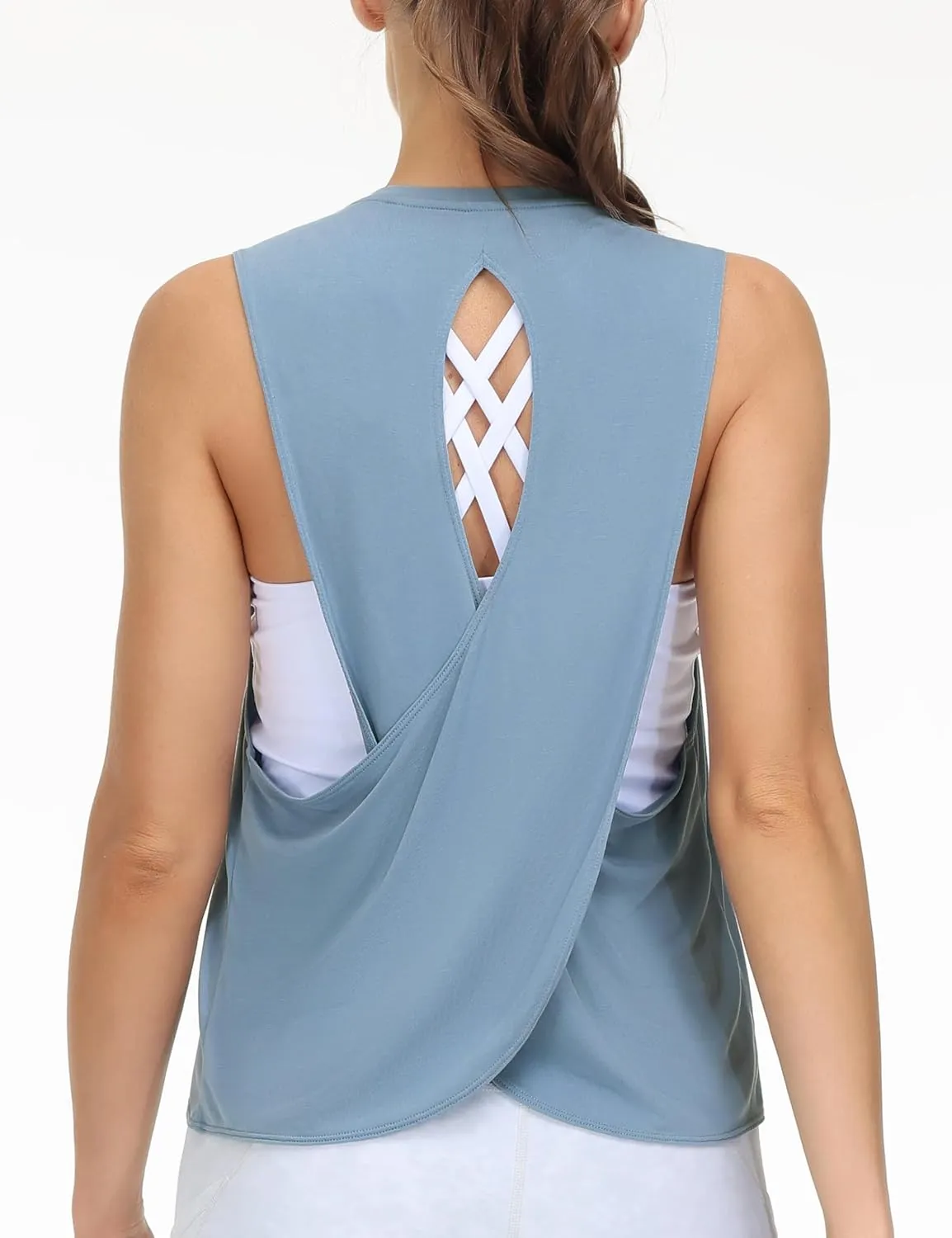 THE GYM PEOPLE Women's Open Cross Back Workout Tank Tops Loose Fit Sleeveless Yoga Running Shirts