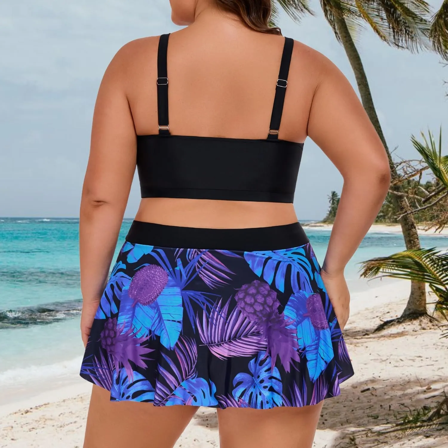 Theenkoln Womens Plus Size Bikini: Two Piece High Waisted Bathing Suit Sporty Modest Tummy Control Swimsuit