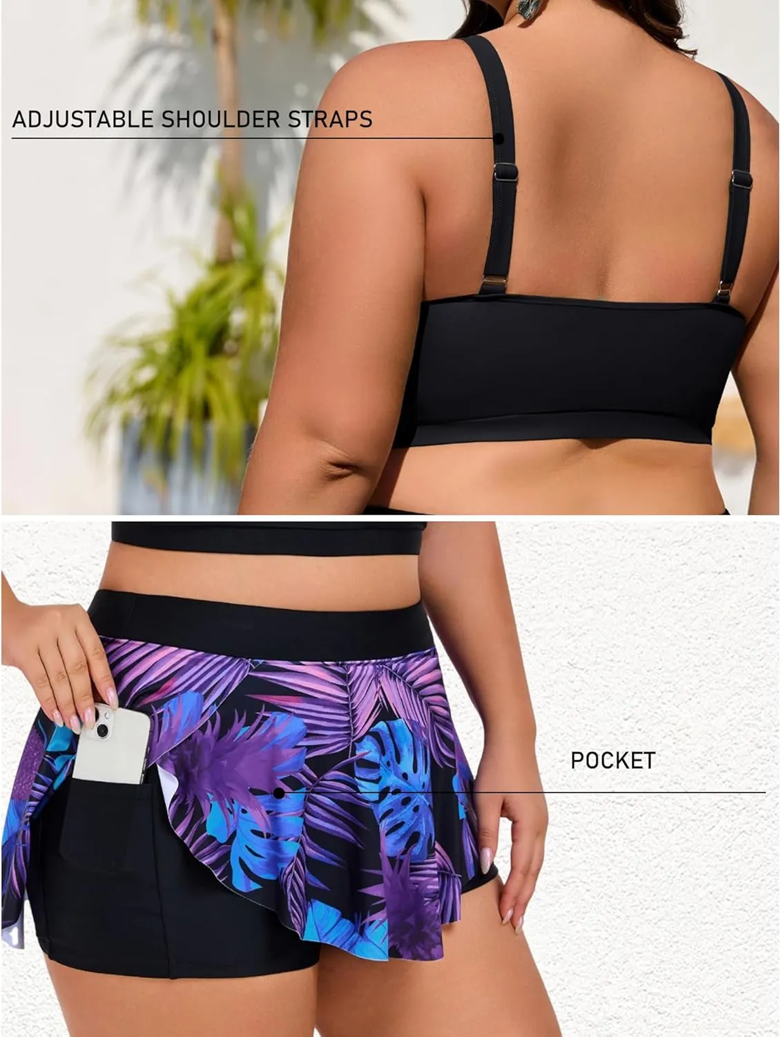 Theenkoln Womens Plus Size Bikini: Two Piece High Waisted Bathing Suit Sporty Modest Tummy Control Swimsuit