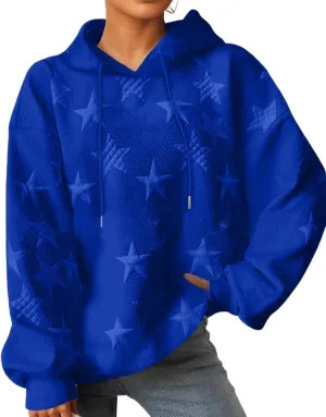 TIAFORD Women's Oversized Star Embossed Graphic Hoodies Fall Casual Long Sleeve Hoodie Cute Pullover Tops for Women