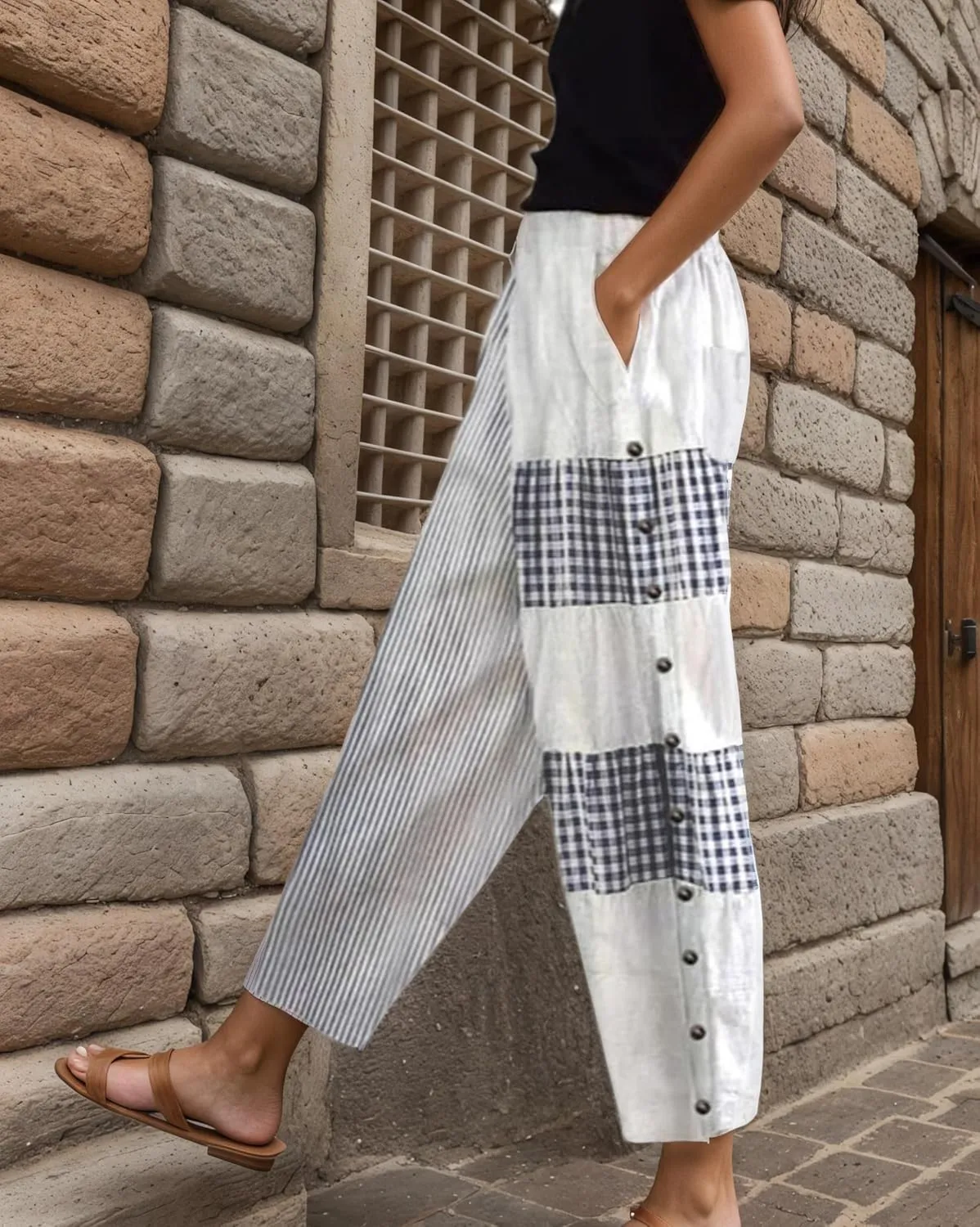 TIAFORD Womens Summer Boho Floral Print Drawstring Crop Pants Elastic Waist Casual Loose Beach Capris Trousers with Pockets