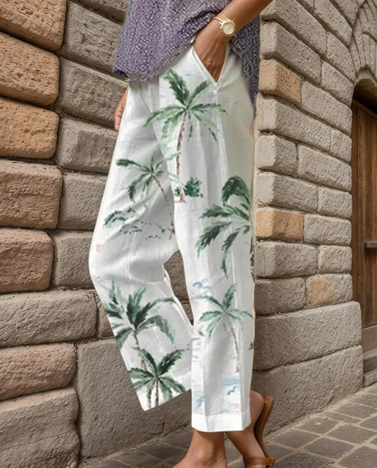 TIAFORD Womens Summer Boho Floral Print Drawstring Crop Pants Elastic Waist Casual Loose Beach Capris Trousers with Pockets