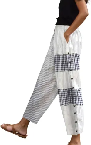 TIAFORD Womens Summer Boho Floral Print Drawstring Crop Pants Elastic Waist Casual Loose Beach Capris Trousers with Pockets