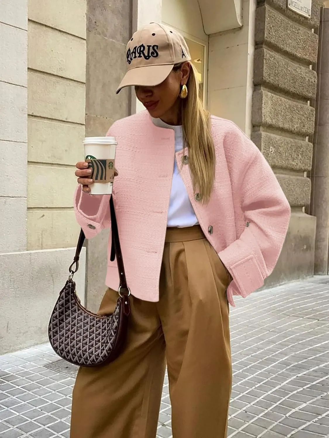 Tweed Jackets for Women 2024 Fall Long Sleeve Business Button Down Casual Cropped Blazer with Pockets