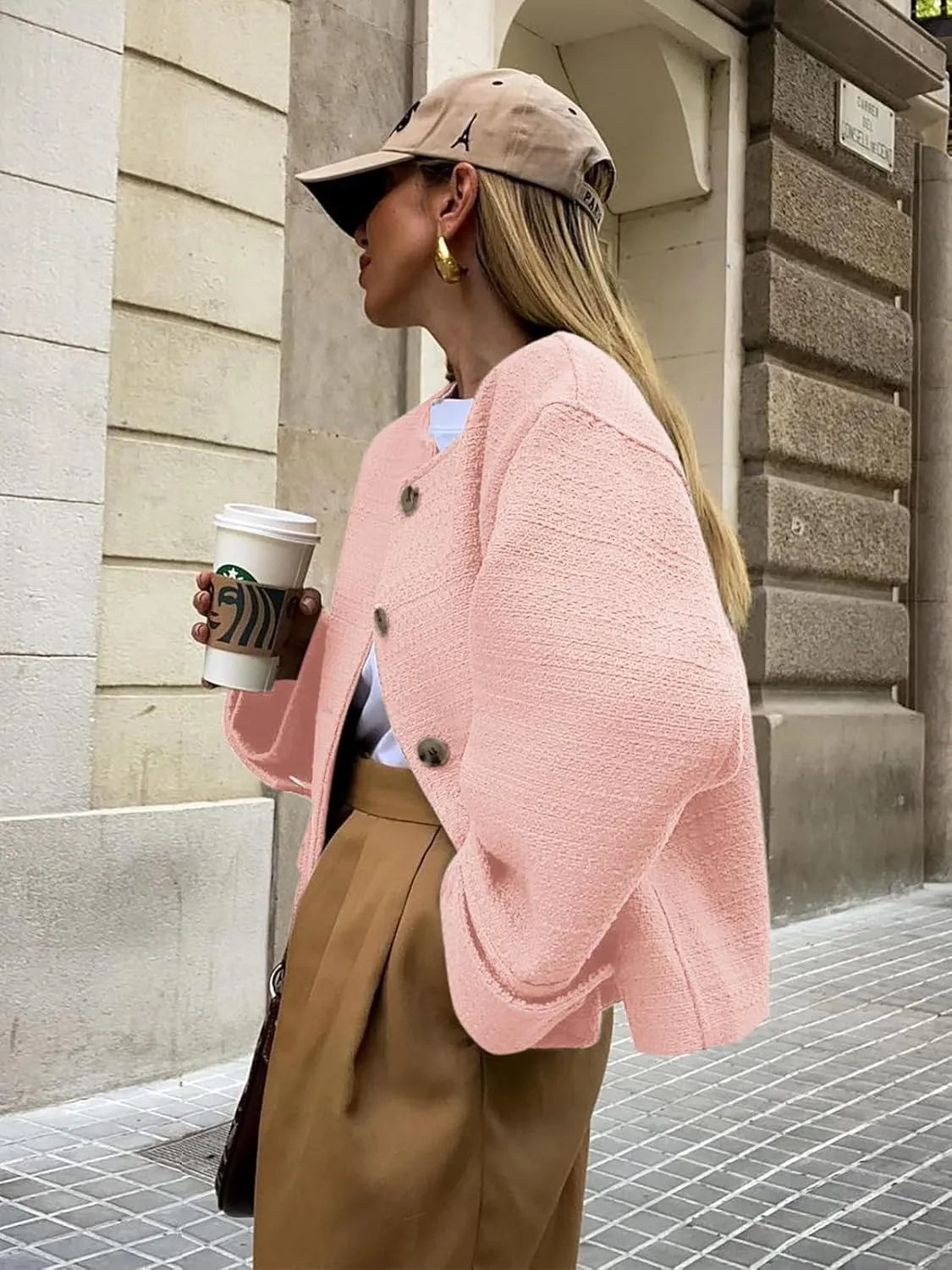 Tweed Jackets for Women 2024 Fall Long Sleeve Business Button Down Casual Cropped Blazer with Pockets