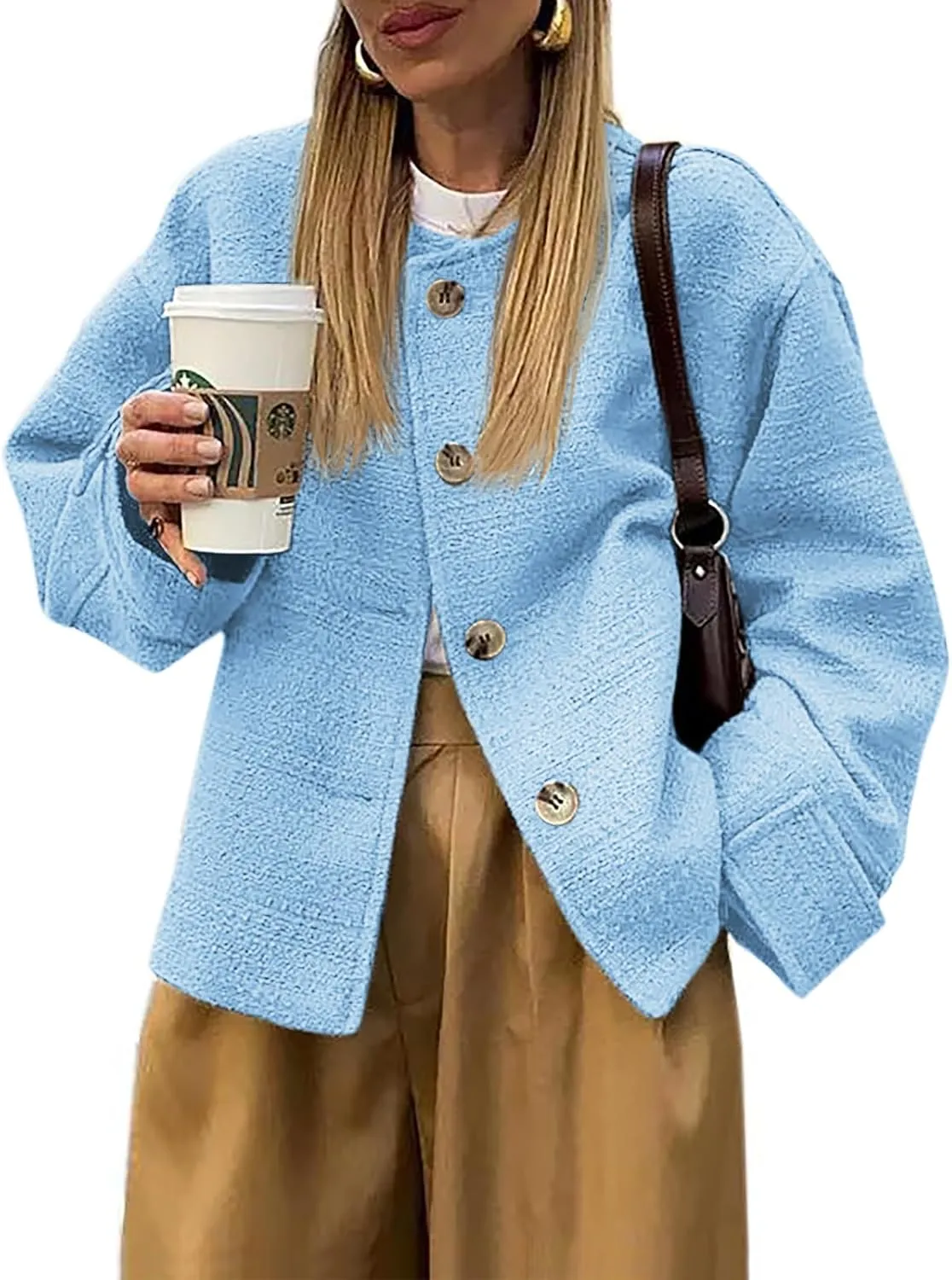 Tweed Jackets for Women 2024 Fall Long Sleeve Business Button Down Casual Cropped Blazer with Pockets
