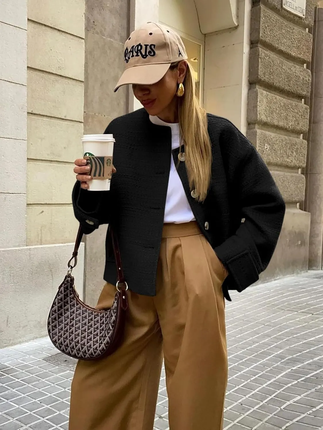 Tweed Jackets for Women 2024 Fall Long Sleeve Business Button Down Casual Cropped Blazer with Pockets
