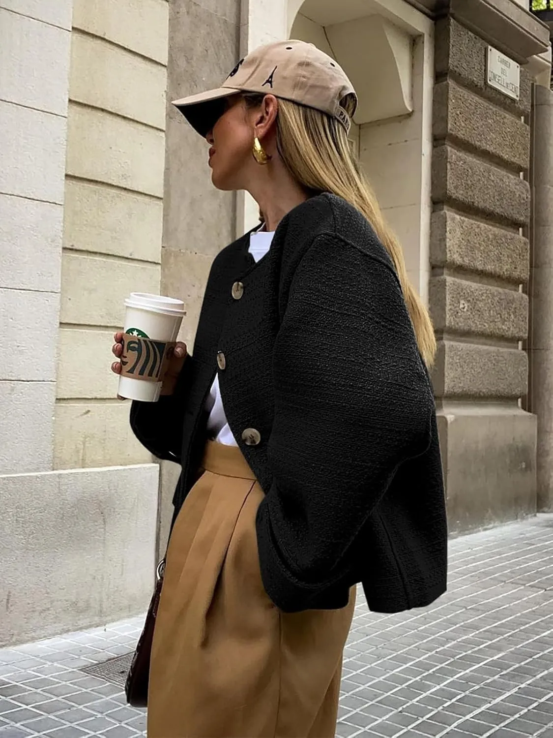 Tweed Jackets for Women 2024 Fall Long Sleeve Business Button Down Casual Cropped Blazer with Pockets