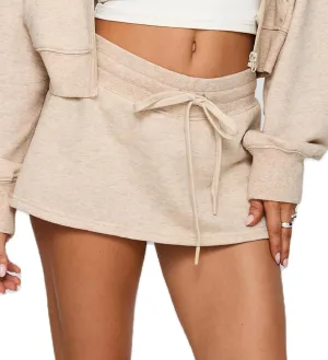 UAURORAO Women Drawstring Mini Sweat Skirt Low Rise Pencil Short Skirt Bodycon Workout Micro Skort Sporty Streetwear