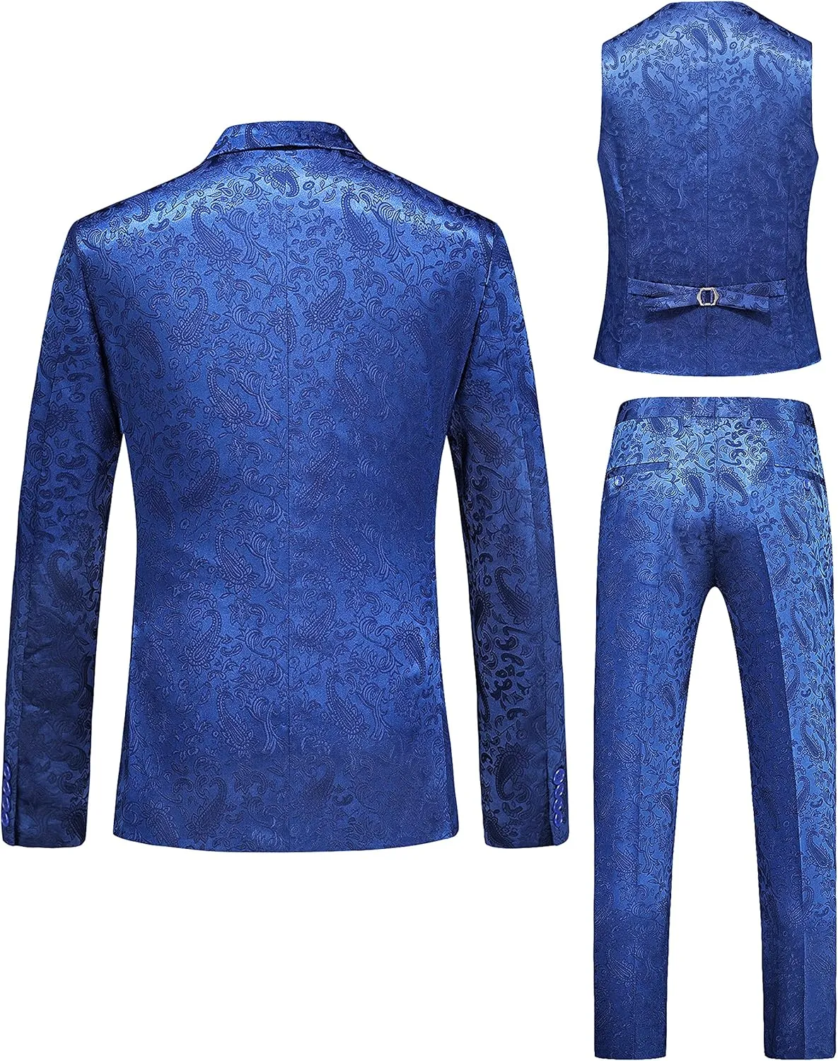 UNINUKOO Mens Suit 3 Piece Tuxedo for Men Paisley Floral Peak Lapel Double Breasted Blazer Vest Pants Set