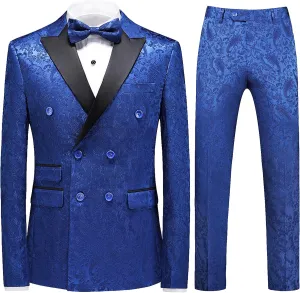 UNINUKOO Mens Suit 3 Piece Tuxedo for Men Paisley Floral Peak Lapel Double Breasted Blazer Vest Pants Set