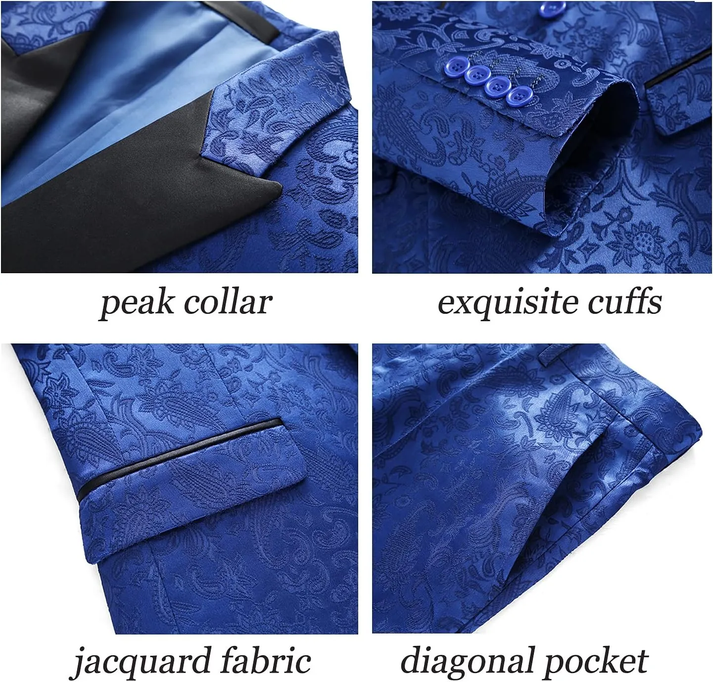 UNINUKOO Mens Suit 3 Piece Tuxedo for Men Paisley Floral Peak Lapel Double Breasted Blazer Vest Pants Set