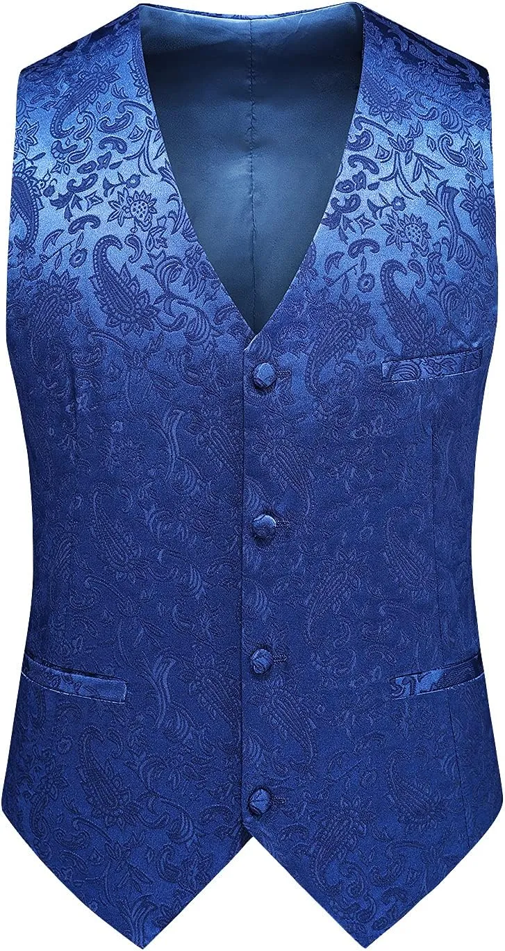 UNINUKOO Mens Suit 3 Piece Tuxedo for Men Paisley Floral Peak Lapel Double Breasted Blazer Vest Pants Set