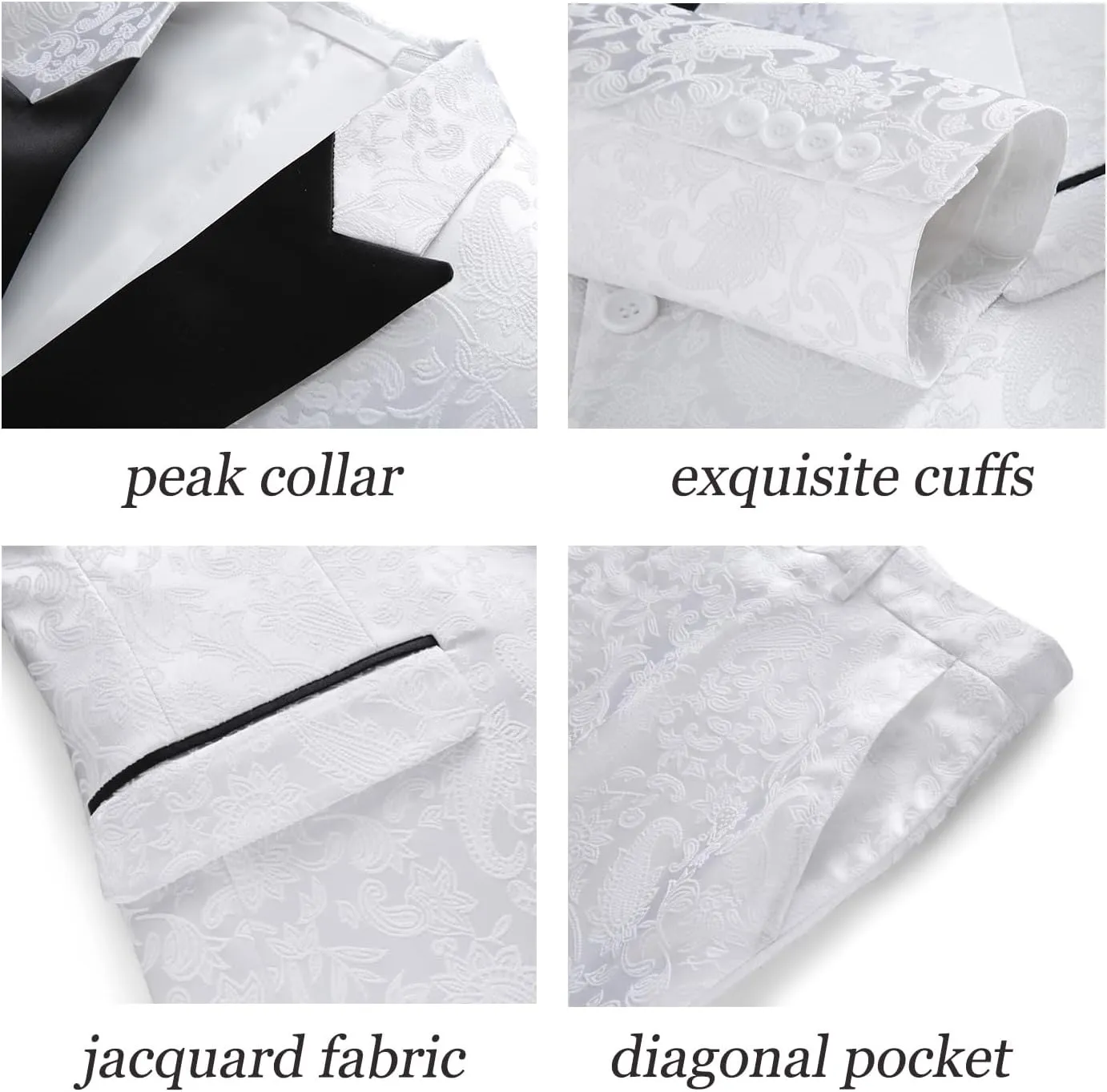 UNINUKOO Mens Suit 3 Piece Tuxedo for Men Paisley Floral Peak Lapel Double Breasted Blazer Vest Pants Set