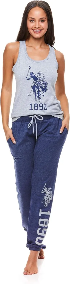 U.S. Polo Assn. Womens Lounge Set Tank Top Pajama Racerback Tank with Lace and Lounge Pant Pajamas for Women