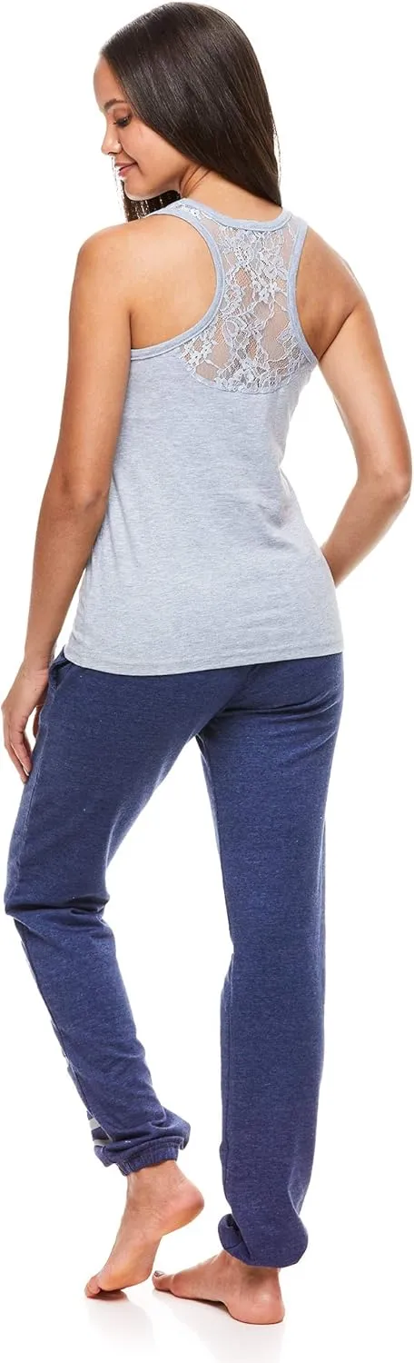 U.S. Polo Assn. Womens Lounge Set Tank Top Pajama Racerback Tank with Lace and Lounge Pant Pajamas for Women