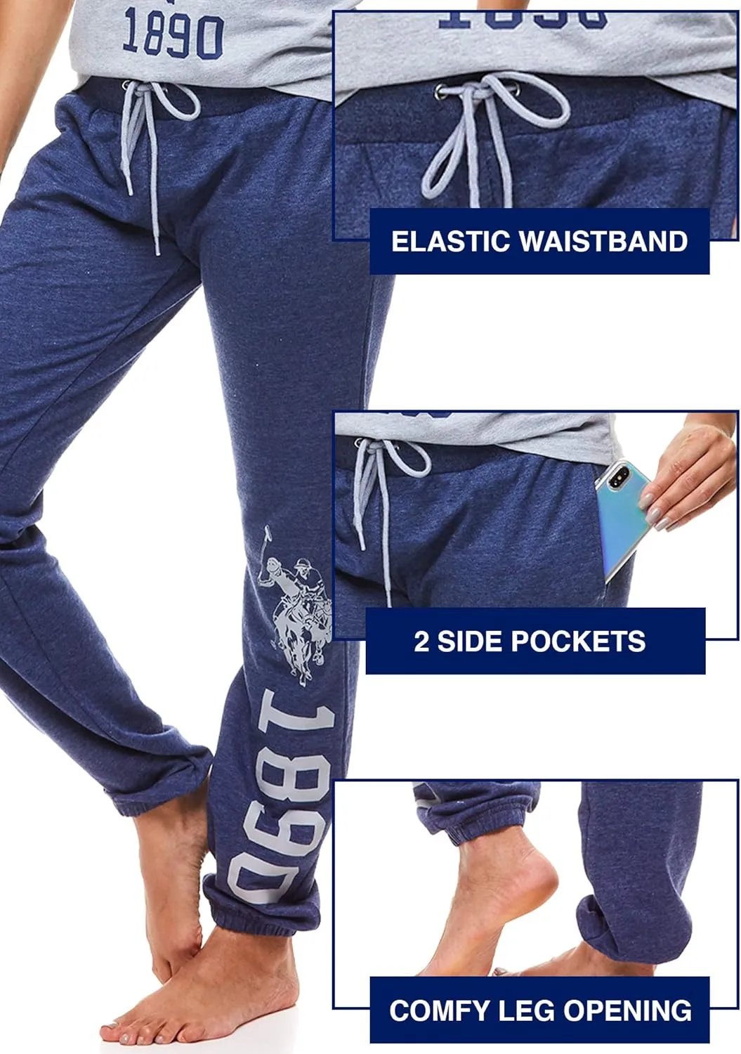 U.S. Polo Assn. Womens Lounge Set Tank Top Pajama Racerback Tank with Lace and Lounge Pant Pajamas for Women