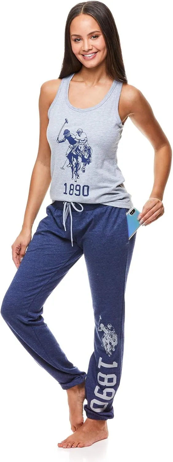 U.S. Polo Assn. Womens Lounge Set Tank Top Pajama Racerback Tank with Lace and Lounge Pant Pajamas for Women