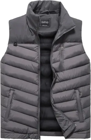 Vcansion Men's Outdoor Quilted Winter Vest Removable Hooded Puffer Sleeveless Jacket Padded Vest