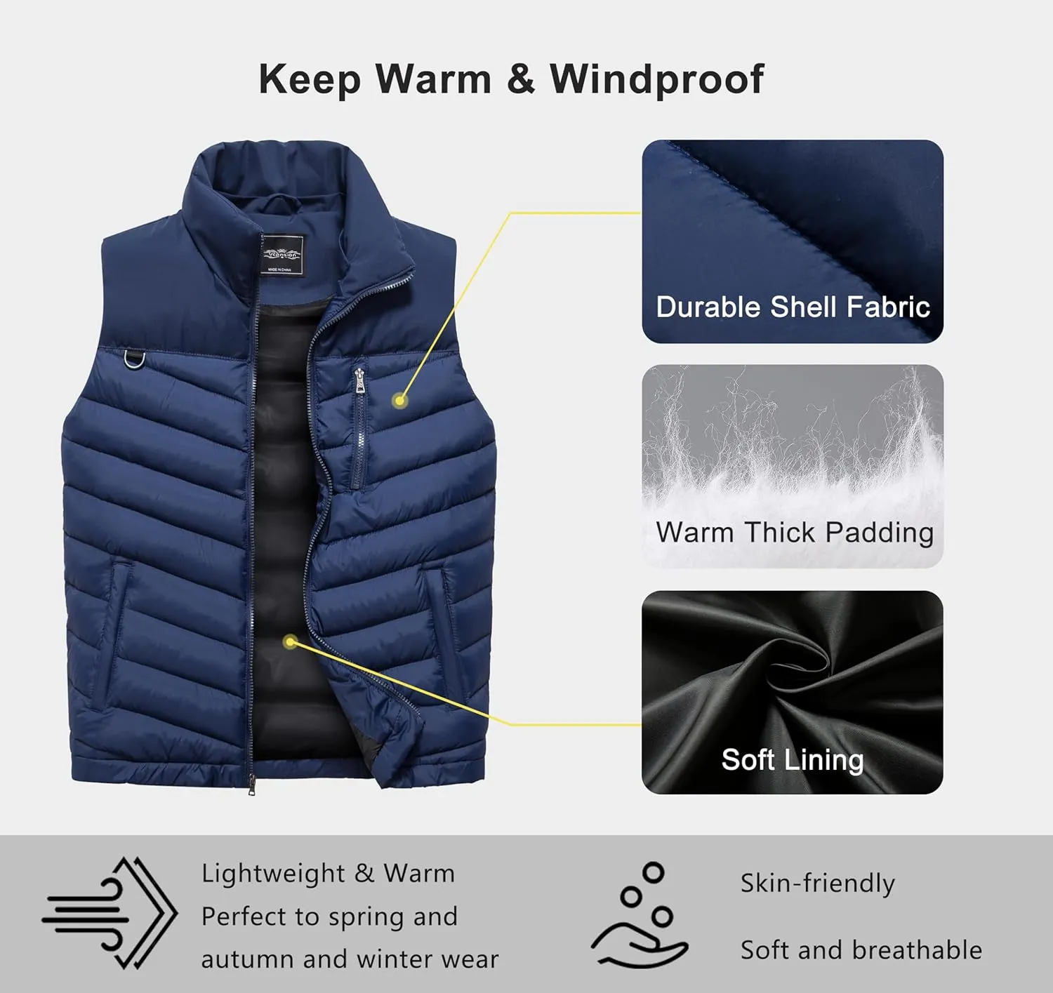 Vcansion Men's Outdoor Quilted Winter Vest Removable Hooded Puffer Sleeveless Jacket Padded Vest