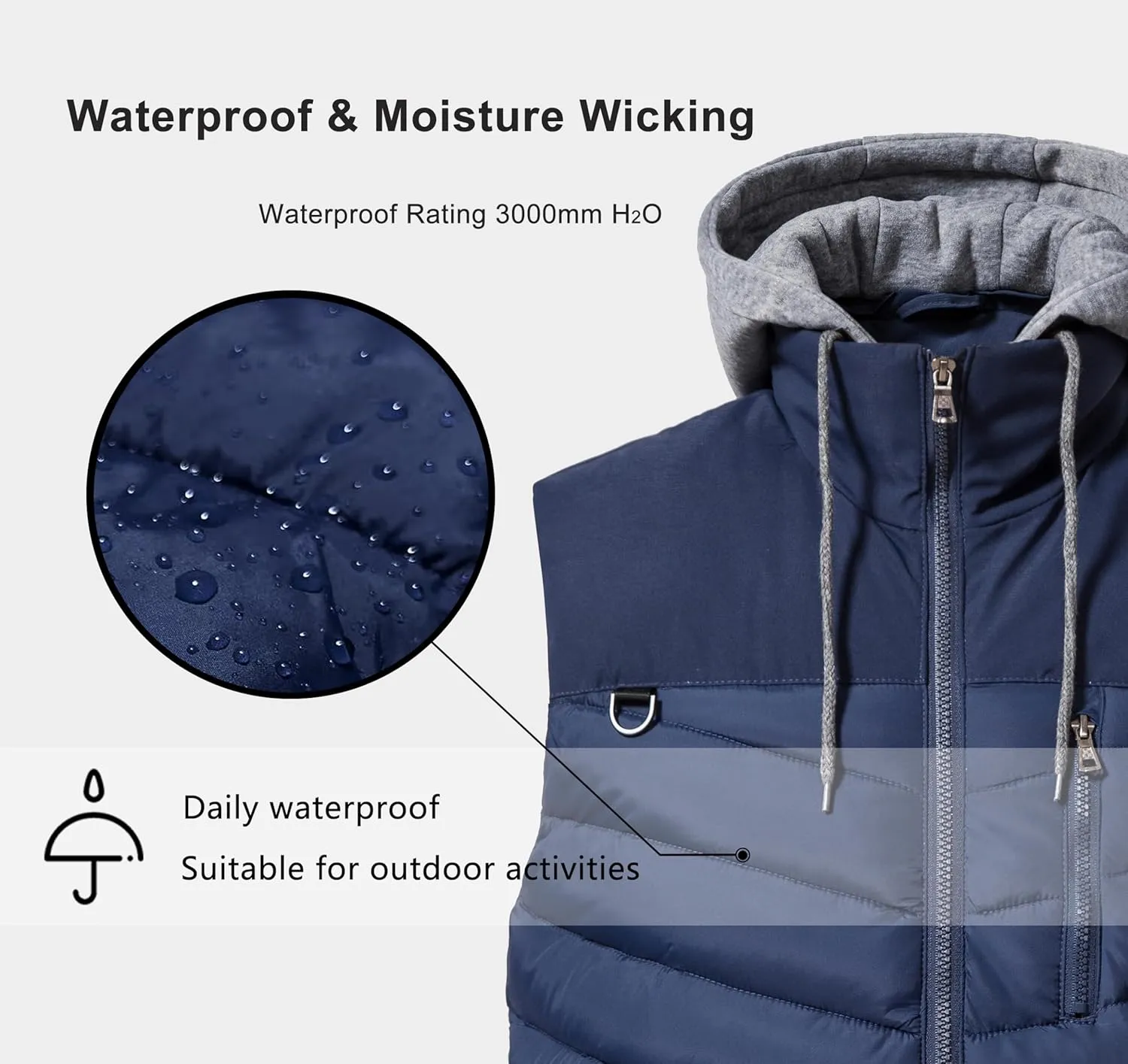 Vcansion Men's Outdoor Quilted Winter Vest Removable Hooded Puffer Sleeveless Jacket Padded Vest