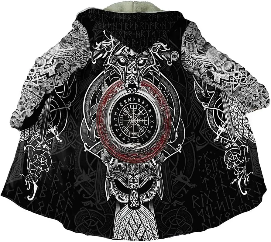 Viking Hooded Coats Nordic Mythology Cloak Hoodies Thick Flannel Hooded Jackets Vintage Hooded Cloak Capes And Cloaks