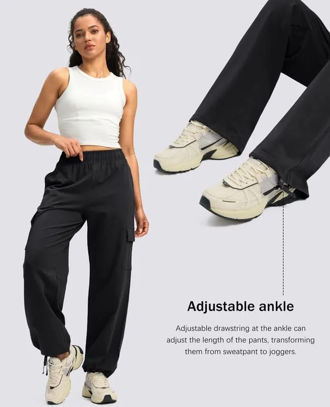 Viodia Womens Cargo Sweatpants High Waisted Wide Leg Baggy Cotton Pants Straight Leg Loose Joggers for Casual Lounge
