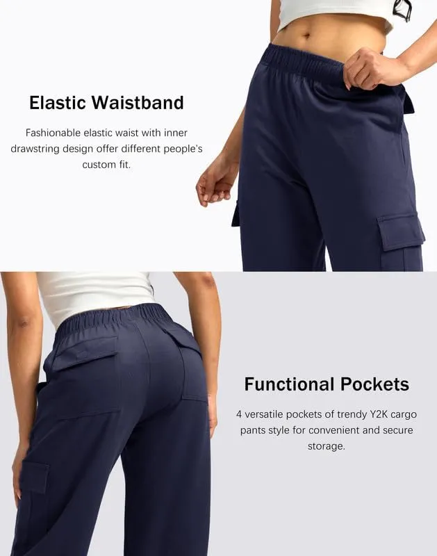 Viodia Womens Cargo Sweatpants High Waisted Wide Leg Baggy Cotton Pants Straight Leg Loose Joggers for Casual Lounge