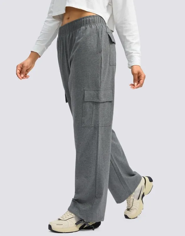 Viodia Womens Cargo Sweatpants High Waisted Wide Leg Baggy Cotton Pants Straight Leg Loose Joggers for Casual Lounge