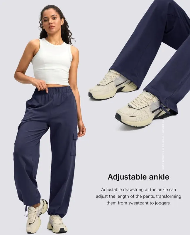 Viodia Womens Cargo Sweatpants High Waisted Wide Leg Baggy Cotton Pants Straight Leg Loose Joggers for Casual Lounge