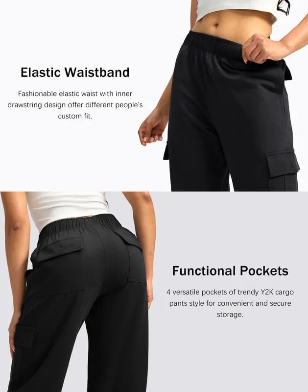 Viodia Womens Cargo Sweatpants High Waisted Wide Leg Baggy Cotton Pants Straight Leg Loose Joggers for Casual Lounge