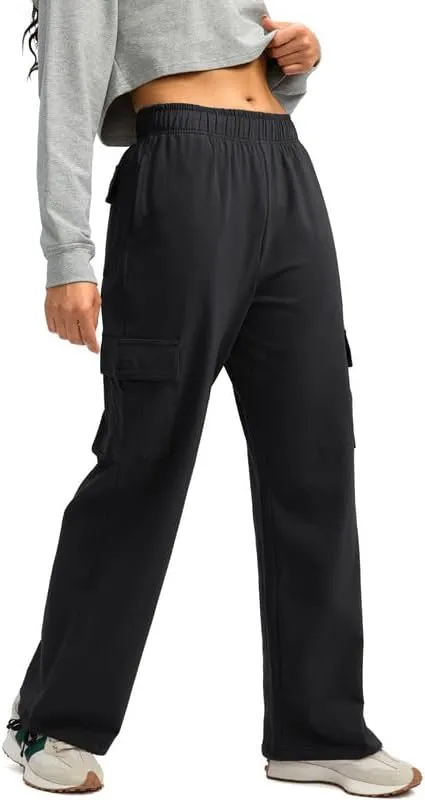 Viodia Womens Cargo Sweatpants High Waisted Wide Leg Baggy Cotton Pants Straight Leg Loose Joggers for Casual Lounge