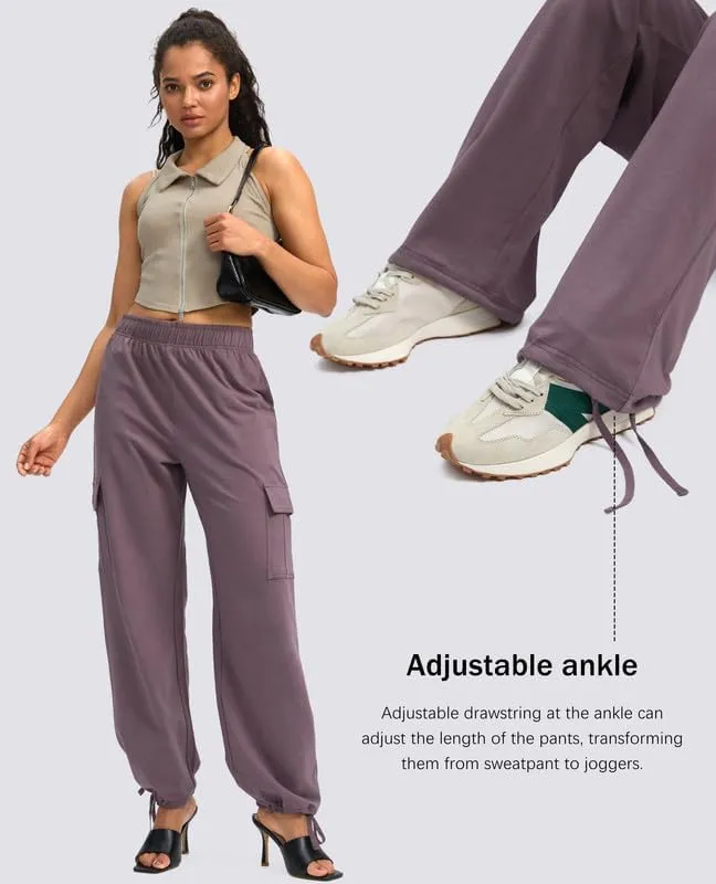 Viodia Womens Cargo Sweatpants High Waisted Wide Leg Baggy Cotton Pants Straight Leg Loose Joggers for Casual Lounge