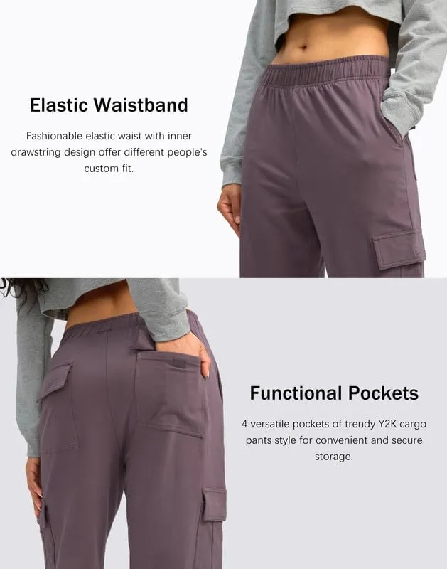 Viodia Womens Cargo Sweatpants High Waisted Wide Leg Baggy Cotton Pants Straight Leg Loose Joggers for Casual Lounge