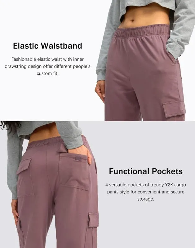 Viodia Womens Cargo Sweatpants High Waisted Wide Leg Baggy Cotton Pants Straight Leg Loose Joggers for Casual Lounge