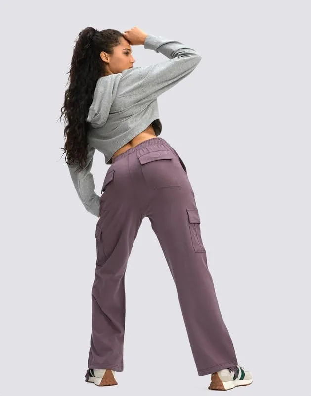 Viodia Womens Cargo Sweatpants High Waisted Wide Leg Baggy Cotton Pants Straight Leg Loose Joggers for Casual Lounge