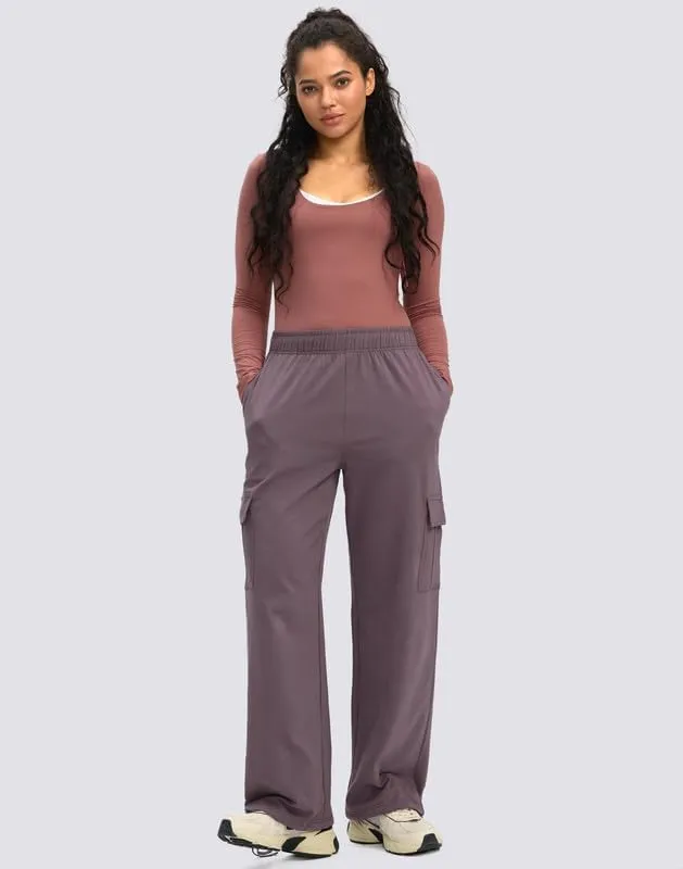 Viodia Womens Cargo Sweatpants High Waisted Wide Leg Baggy Cotton Pants Straight Leg Loose Joggers for Casual Lounge