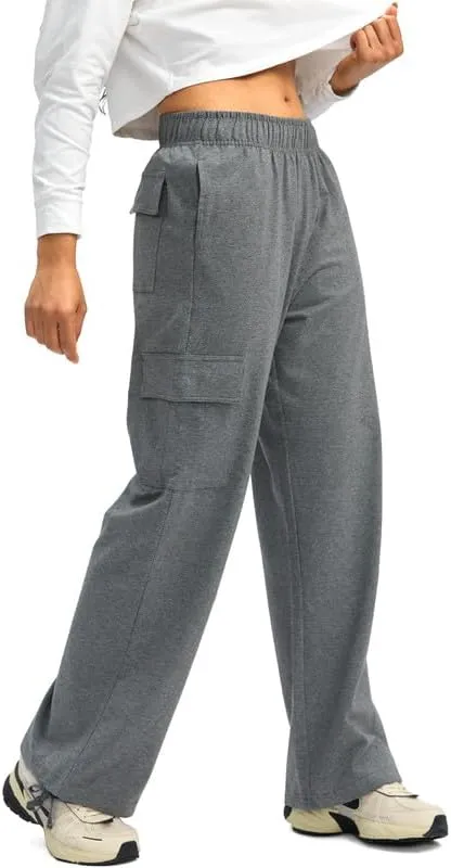 Viodia Womens Cargo Sweatpants High Waisted Wide Leg Baggy Cotton Pants Straight Leg Loose Joggers for Casual Lounge