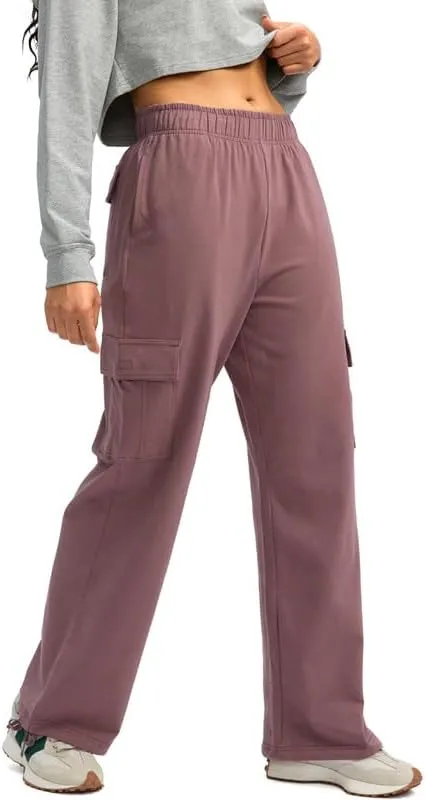 Viodia Womens Cargo Sweatpants High Waisted Wide Leg Baggy Cotton Pants Straight Leg Loose Joggers for Casual Lounge