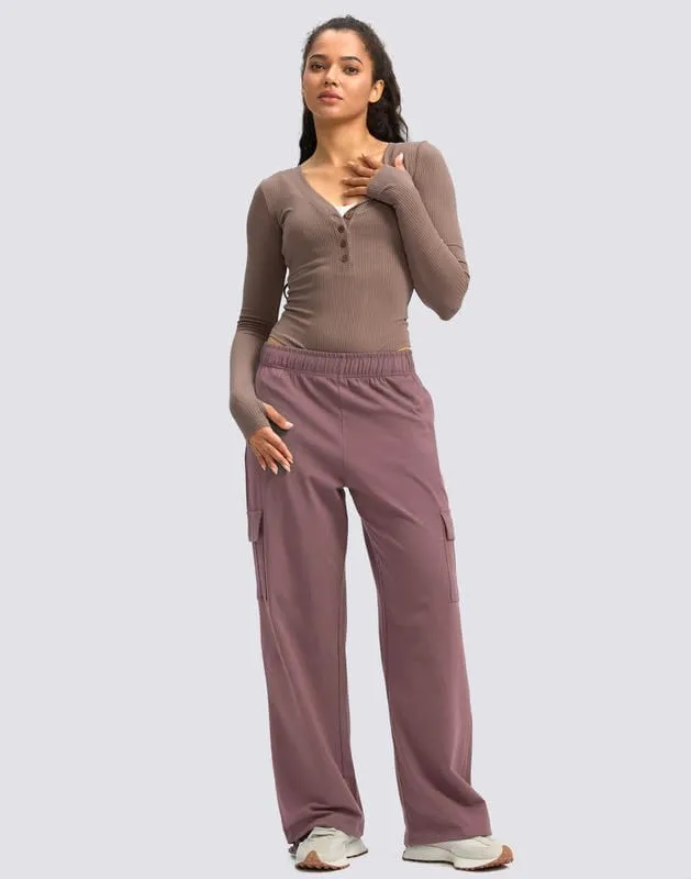 Viodia Womens Cargo Sweatpants High Waisted Wide Leg Baggy Cotton Pants Straight Leg Loose Joggers for Casual Lounge