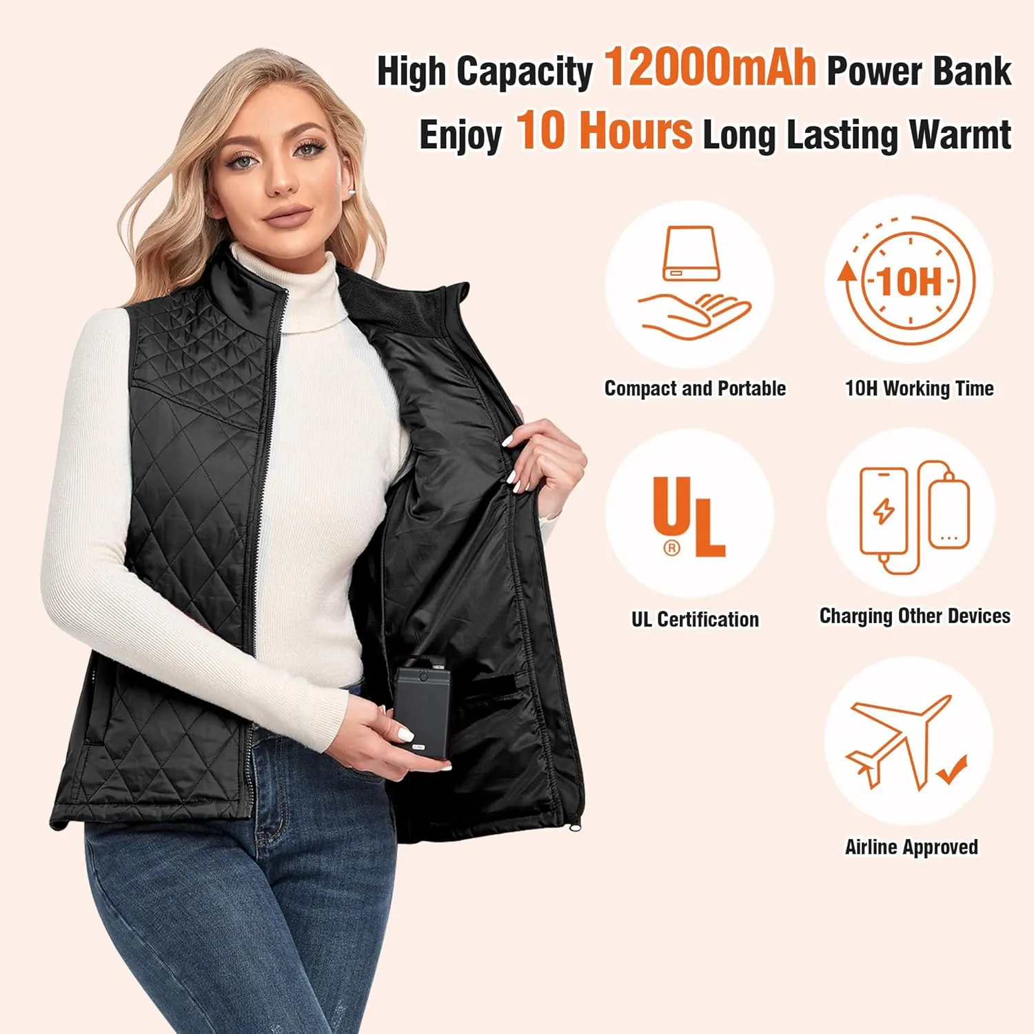 Vofuoti Heated Vest Women with Battery Pack Included, Lightweight USB Rechargeable Electric Heating Vest
