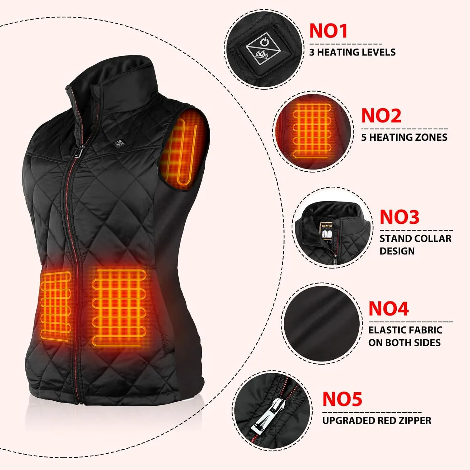 Vofuoti Heated Vest Women with Battery Pack Included, Lightweight USB Rechargeable Electric Heating Vest
