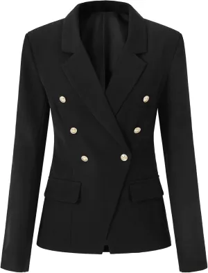 Vrtige Women's Casual Blazer Open Front Lapel Button Long Sleeve Work Office Jacket Suit