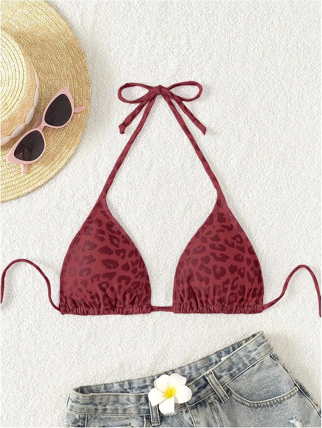WDIRARA Women's Y2k Leopard Graphic Triangle Bikini Top Micro Halter Swimsuit Tops