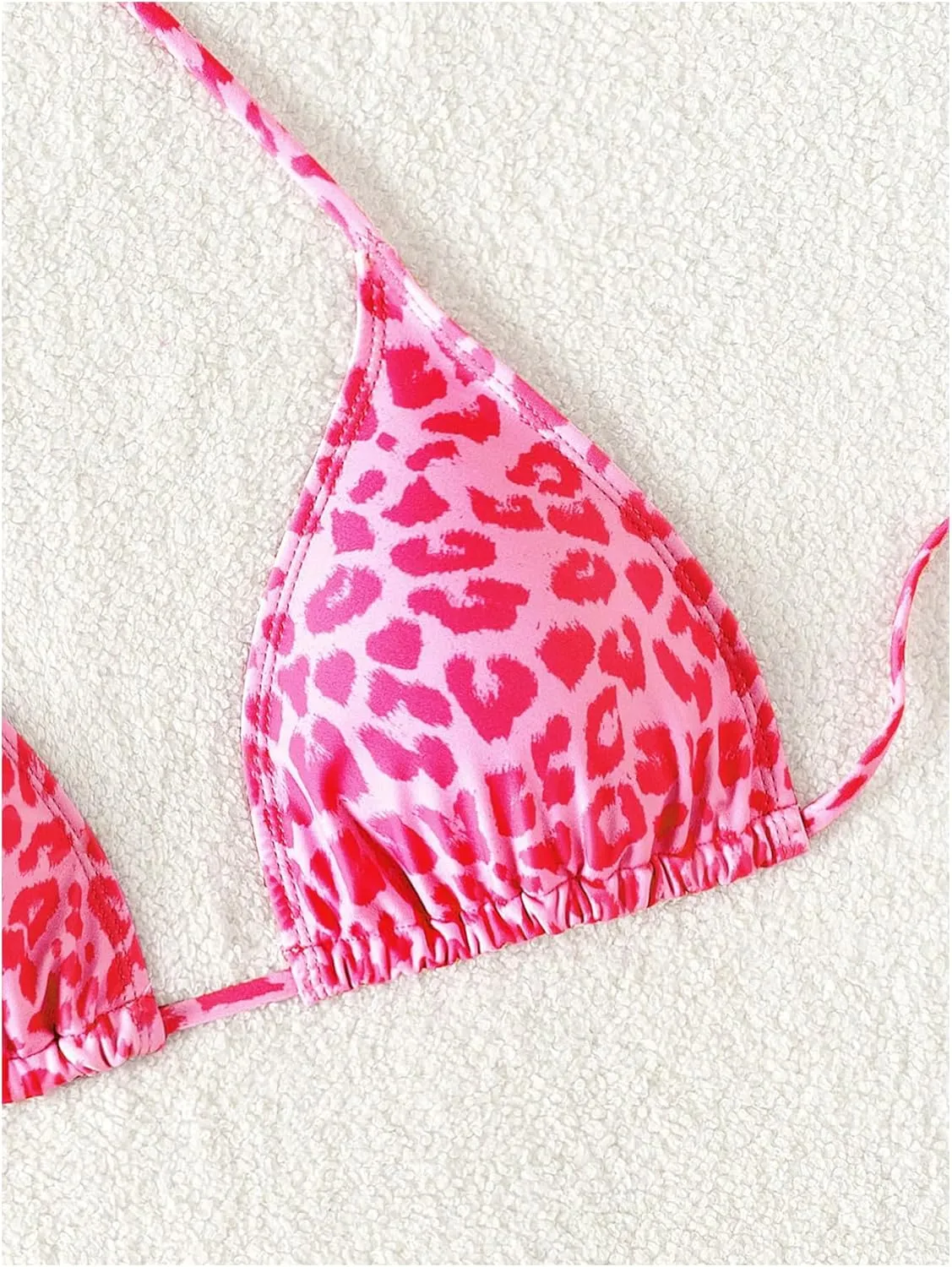 WDIRARA Women's Y2k Leopard Graphic Triangle Bikini Top Micro Halter Swimsuit Tops