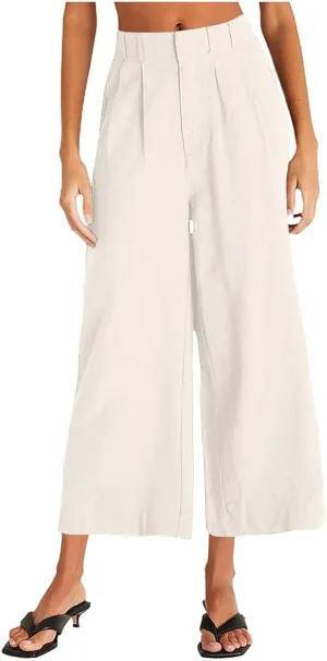 Wide Leg Pants Woman Summer Linen High Waisted Flowy Pleated Capri Pants 2025 Fashion Dressy Casual Cropped Trousers