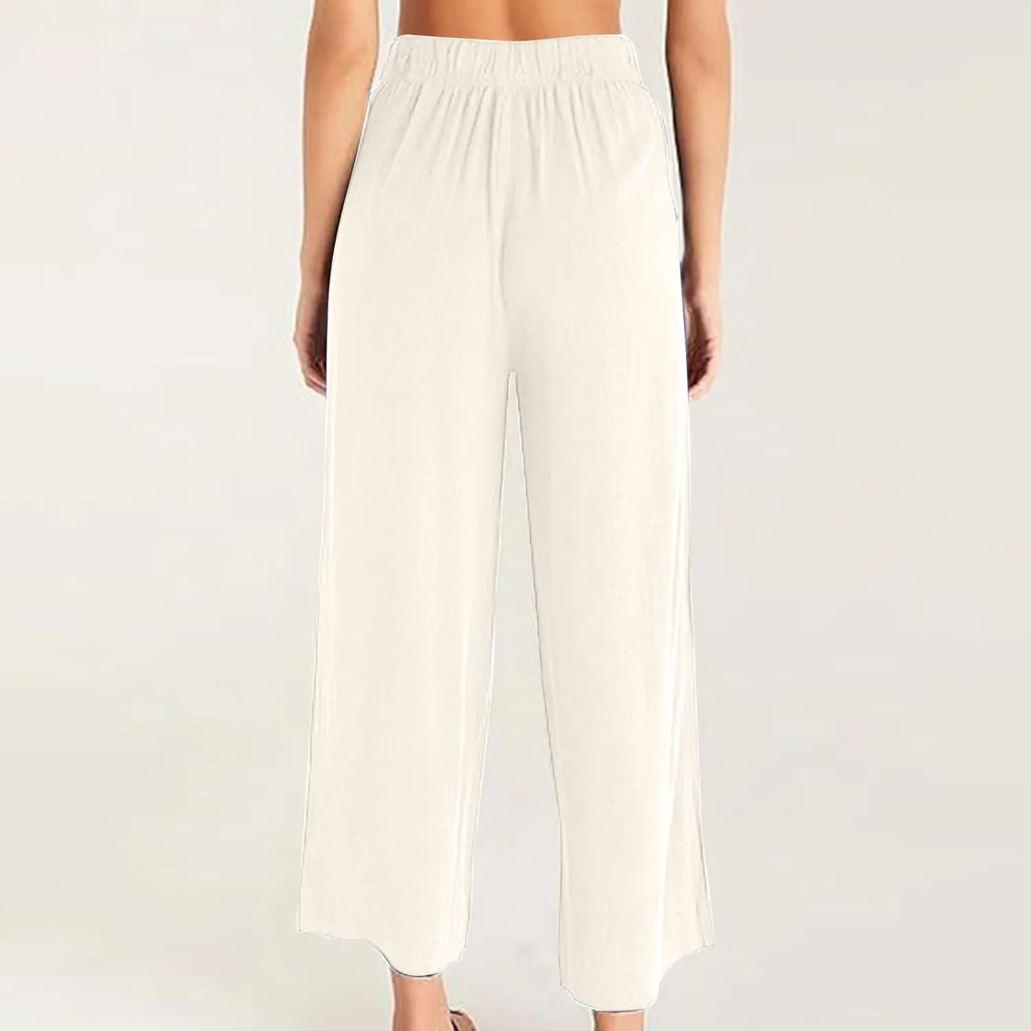 Wide Leg Pants Woman Summer Linen High Waisted Flowy Pleated Capri Pants 2025 Fashion Dressy Casual Cropped Trousers