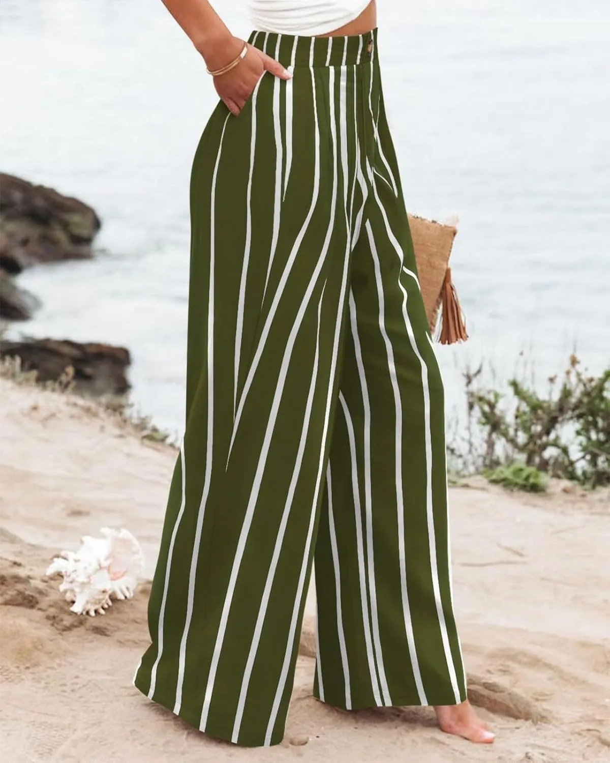 Wide Leg Trousers Pants for Women High Elastic Waisted in The Back Business Work Button Long Casual Pants Palazzo Plus
