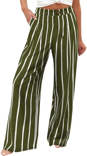 Wide Leg Trousers Pants for Women High Elastic Waisted in The Back Business Work Button Long Casual Pants Palazzo Plus