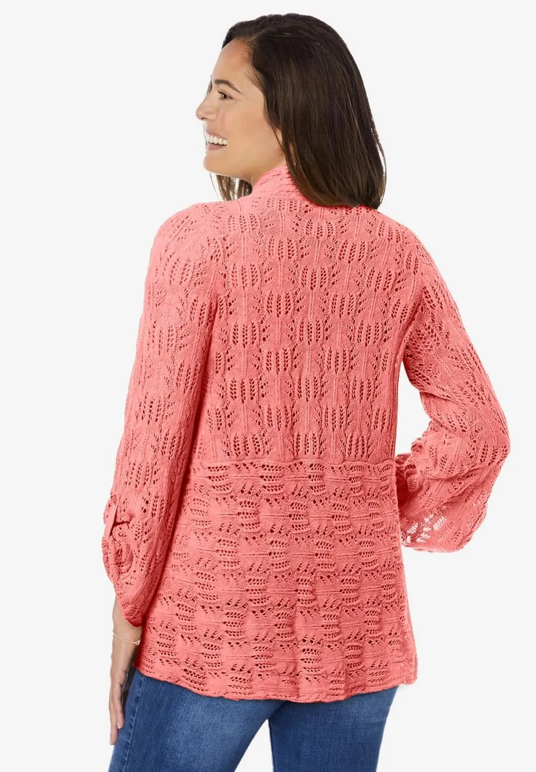 Woman Within Plus Size Open Front Pointelle Cardigan